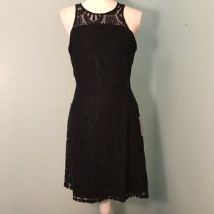 NSR Halter Crochet Lace Mini Dress w/side cutouts